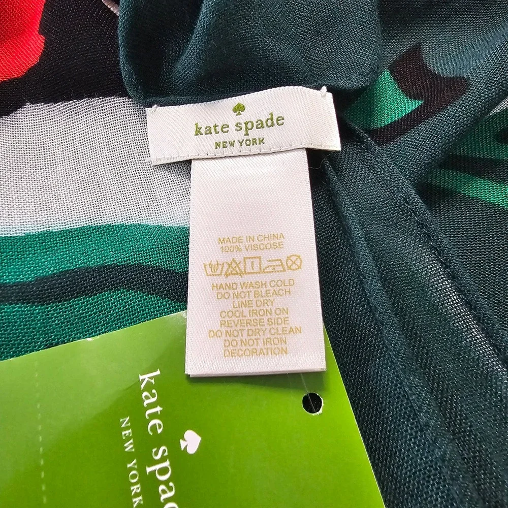 Kate Spade Scarf OS Green Woodland Fox Owl Mushroom Whimsical Cottagecore NWT